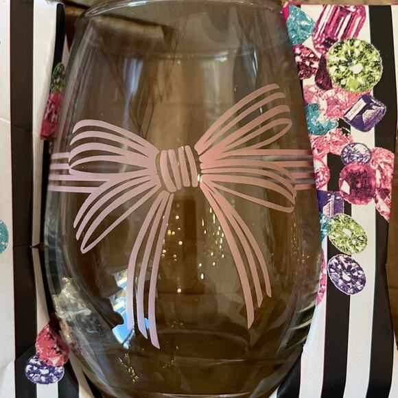 Betsey Johnson Pink Bow Stemless Wine Glasses Set of 4 Valentine's Day New - Picture 16 of 16